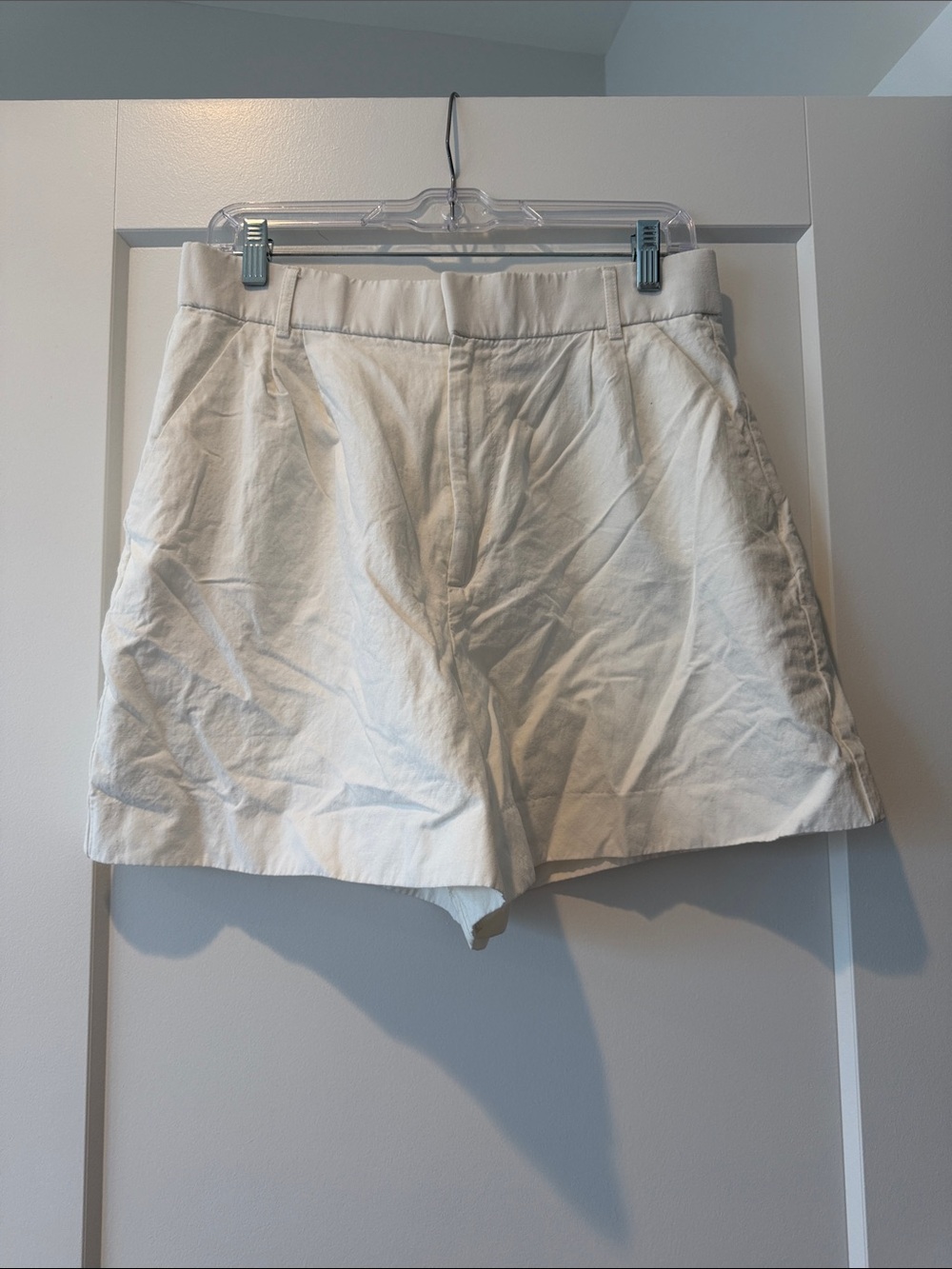 Zara White High-Rise Cotton Blend Shorts